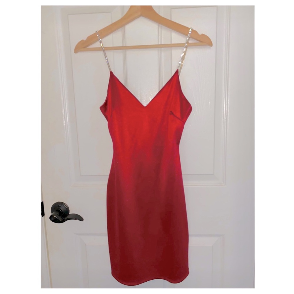 Red silk satin rhinestone diamond bedazzled strap